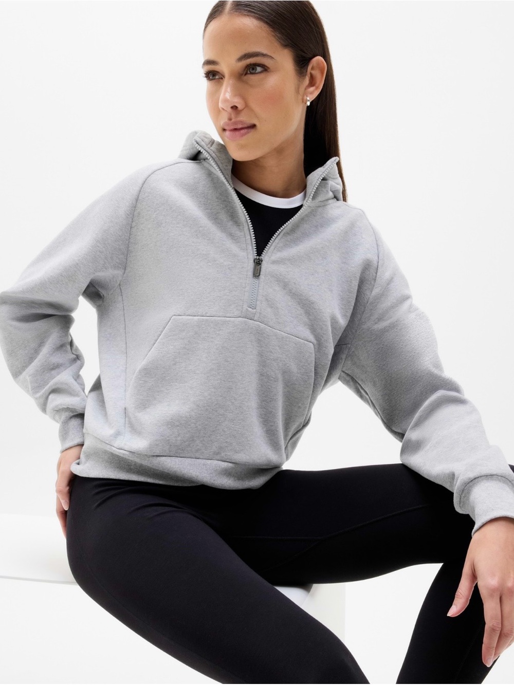 Athleta Forecer fleece  Women's Half-Zip Hoodie - Gray Heather